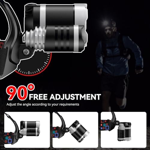WdtPro Dual Rechargeable Headlamp with 3 Modes and 90 Adjustment