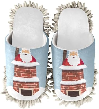Running Bear Santa Mop Slippers Chenille Mop Slippers for Cleaning Comfort