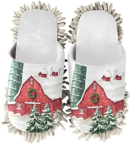 Cozy Red Farmhouse Mop Slippers