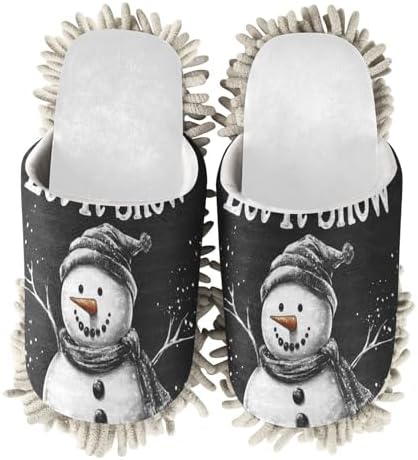 White Black Snowman Christmas Mop Slippers