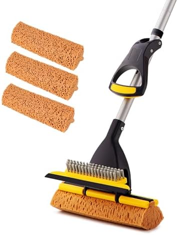 Yocada Sponge Mop with 3 Heads and Squeegee
