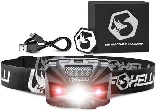 Foxelli Rechargeable LED Headlamp Delimiter Ultralight Waterproof Rechargeable Perfect for Hiking