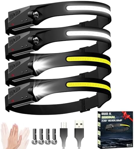 Bright Rechargeable Headlamp 4-Pack for Camping Hiking Survival