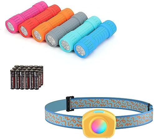 EverBrite 6-Pack Rechargeable flashlight and LED headlamp for kids