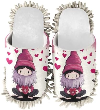 White Gnome Valentine Hearts Mop Slippers Soft Absorbent for Clean Home