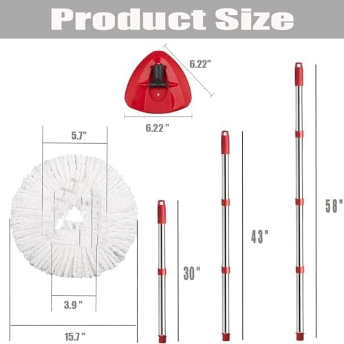 ANREKEYH Spin Mop 1-Tank System Replacement Heads 4 Mop Bristles Handle Set