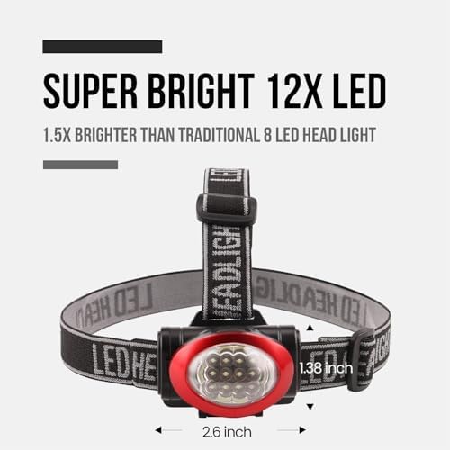 10-Pack 12 LED 3 Mode Portable Headlamp Durable Outdoor Use