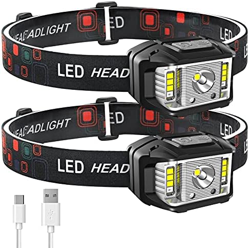 JNDFOFC Rechargeable Headlamp 1200 Lumen Super Bright Motion Sensor Headlamp 2-Pack
