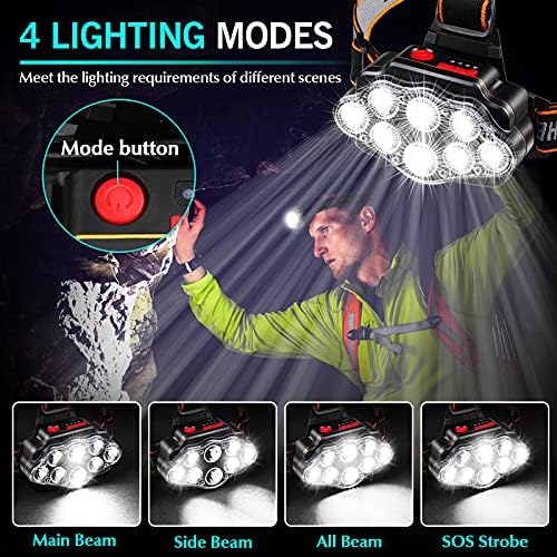 DAWINSIE 8 LED Rechargeable Headlamp Waterproof 4 Lighting Modes Adjustable Hiking-friendly