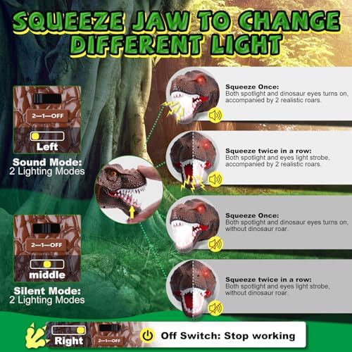 Dinosaur Headlamp 2-in-1 Rechargeable LED Lights Dinosaur Sound for Kids