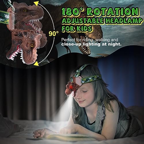Dinosaur Headlamp 2-in-1 Rechargeable LED Lights Dinosaur Sound for Kids