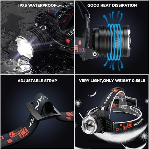 Bright Waterproof Rechargeable Headlamp Set for Camping Hiking