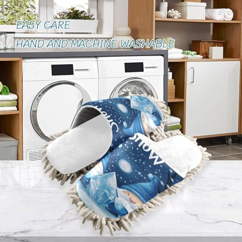 White Christmas Blue Gnomes Mop Slippers for Home Cozy Water-Friendly
