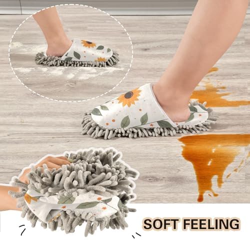 Cute Sunflower Washable Mop Slippers for MenWomen Size L