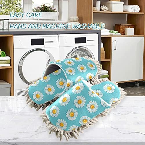 DOMIKING Daisy Flowers Mop Slippers for Cleaning 1