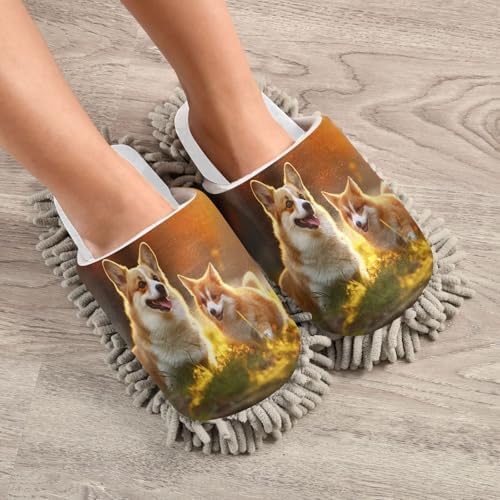 Running Bear White Sunset Dogs Mop Slippers Cozy Effective Floor Cleaning Tool