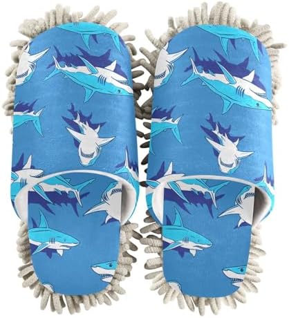 RunningBear Sharks Blue Mop Slippers for Kitchen Cleaning