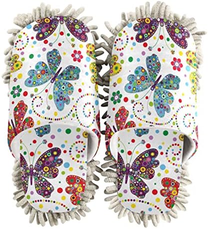 DOMIKING Butterflies Cleaning Mop Slippers for Women
