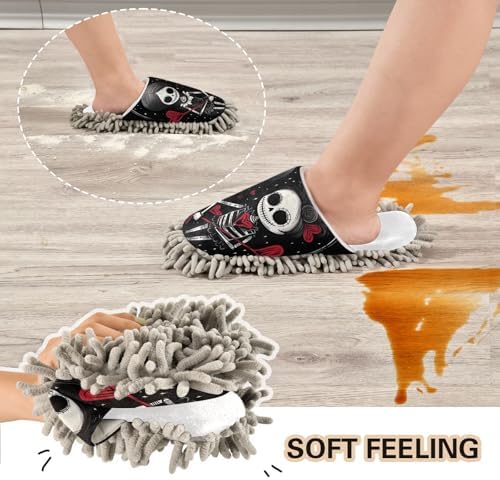 RunningBear White Gothic Skeleton Couples Hearts Mop Slippers