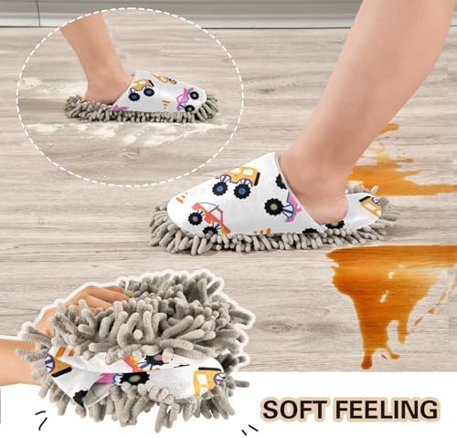 Kigai Microfiber Slippers Cartoon Trucks forLOOR Fun