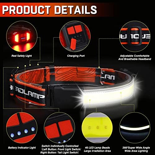 bright 1500 lumens headlamp with taillight waterproof camping accessory
