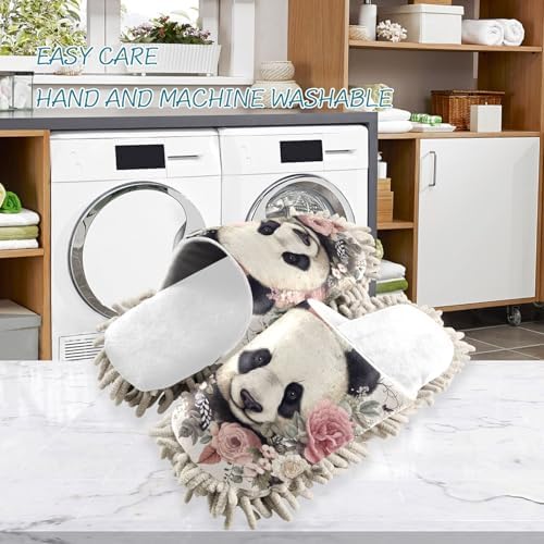 RunningBear White Flowers Panda Mop Slippers for Cleaning