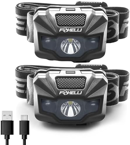 Foxelli Rechargeable LED Headlamp300ft Light Waterproof Red Light for Running Camping Hiking