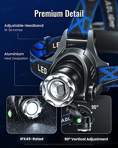 2-Pack Rechargeable Headlamp with 800 Lumens T6 LEDs