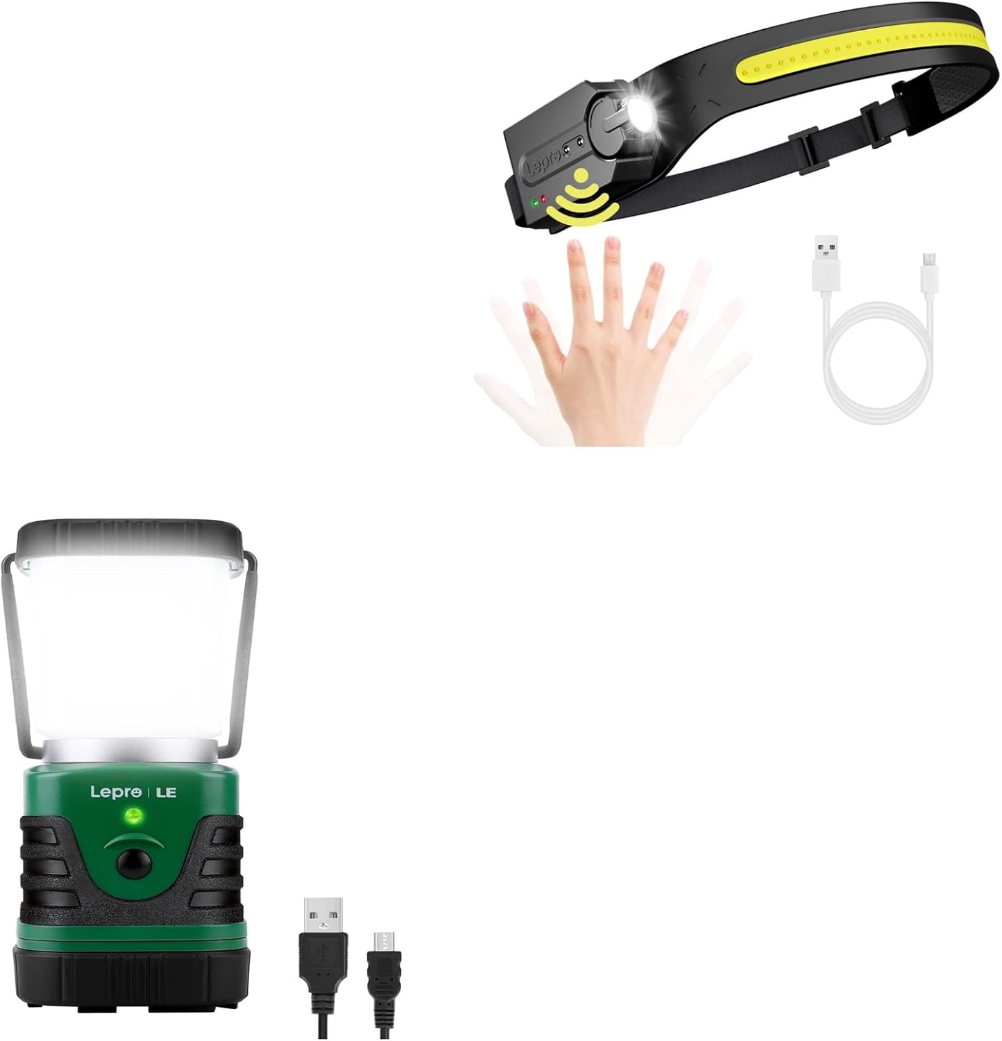 Lepro Bundle camping lantern rechargeable power bank headlamp with motion sensor