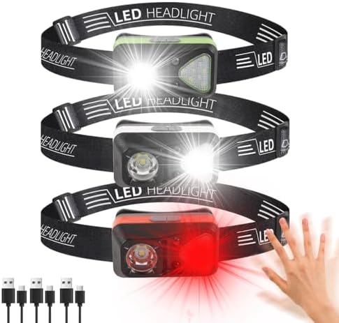 Hilngav Rechargeable Headlamp 3-Pack White Red Outdoor
