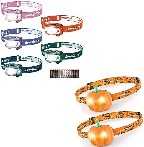 5-PK Kids Halloween Headlamp with Red Light Memory Function