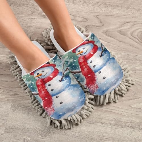 White Christmas Snowman Mop Slippers for Home