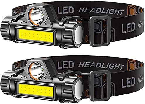2 Pack Rechargeable Headlight with 2000 Lumens - Adjustable Waterproof Hands-Free