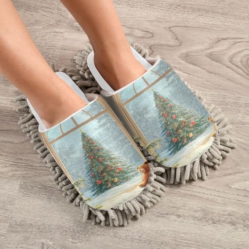 RunningBear White Christmas Bear Mop Slippers with Chenille Sole