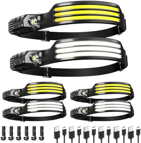 6-Piece Rechargeable LED Headlamp Perfect for Hiking Camping
