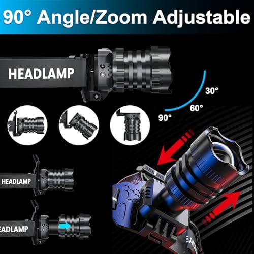 Vivid Red Rechargeable Headlamp for Camping Hiking 9 Lighting Modes Waterproof
