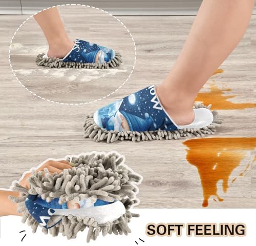 White Christmas Blue Gnomes Mop Slippers for Home Cozy Water-Friendly