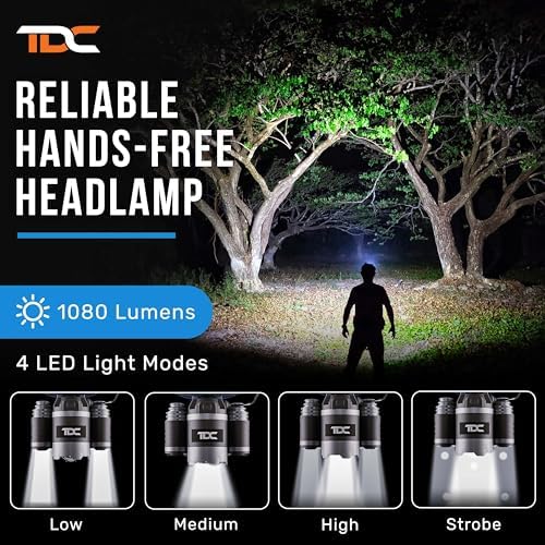 Professional LED Headlamp for Camping Hunting - TDC 1080 Lumens Headlight