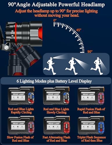 Rechargeable 900000 Lumen 6 Modes Headlamp for Foreheads