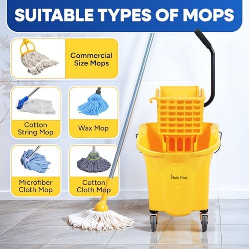 Plastic Prince - 35 Quart Mop Bucket with Wringer on Wheels