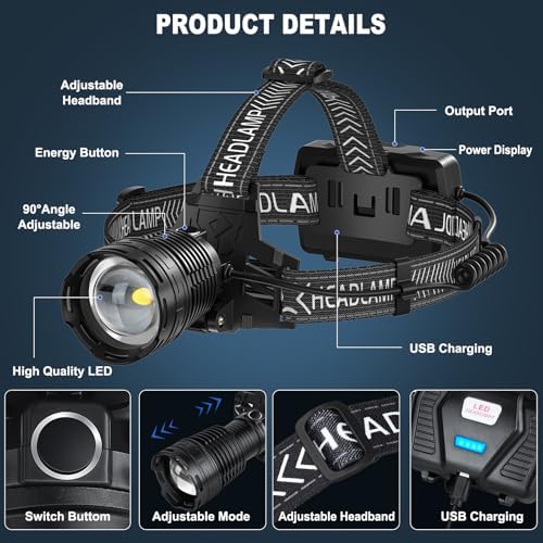 Rechargeable Headlamp 990000 Lumens Waterproof