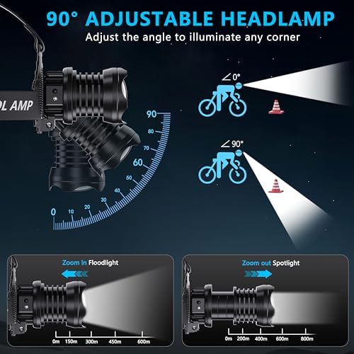 900000 Lumens LED Headlamp strobe mode waterproof adjustable arging