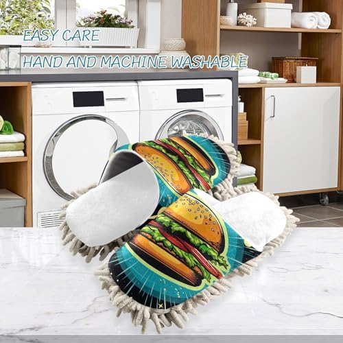 White Hamburger Planets Mop Slippers Cozy Washable Mop Slippers for Home Office