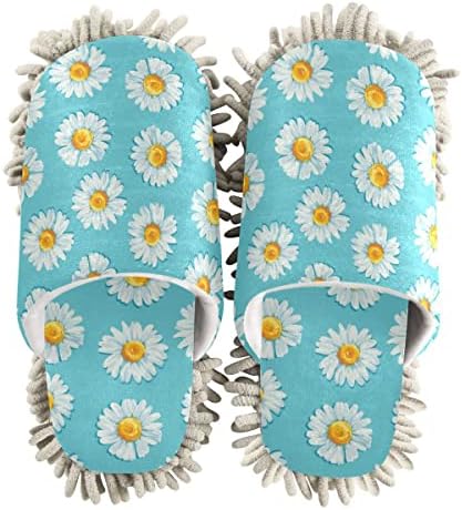 DOMIKING Daisy Flowers Mop Slippers for Cleaning 1