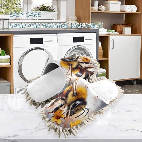 White Bee Yellow Flowers Mop Slippers for Women