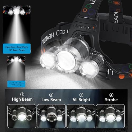 WalkThree rechargeable LED headlamp for adults camping hiking running