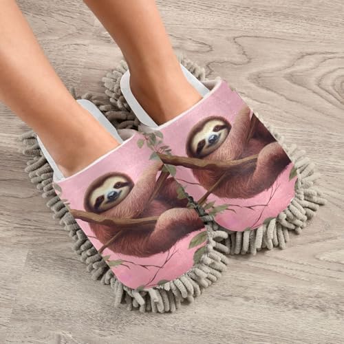 RunningBear White Sloth mop slippers for a clean office