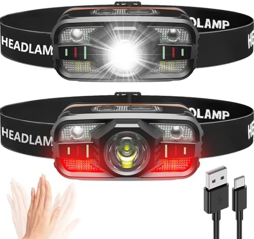 ASORT 2-Pack Headlamp 2000 Lumen Motion sensor Water Resistant