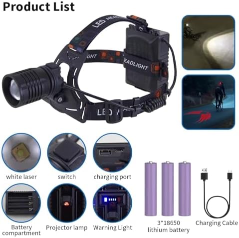 IPX6 Waterproof Led Headlamp 1500 Lumens Adjustable Angle Projection Reminder Multi-functional
