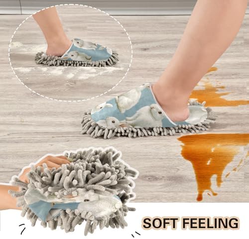White Rabbits Microfiber Mop Slippers Washable Cleaning Shoes for Men Women